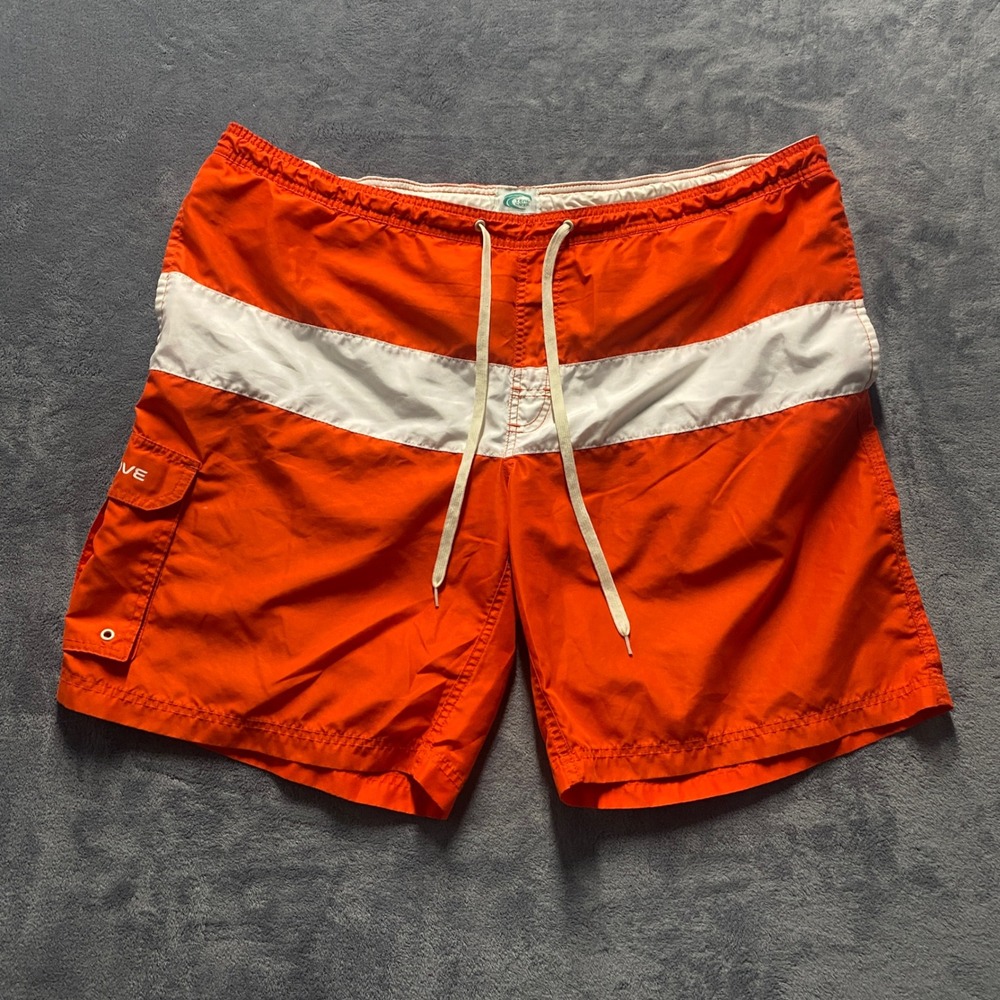 Teal Cove Swim Trunks Mens  XXL Orange White Striped‎ Board Shorts Cargo Pocket